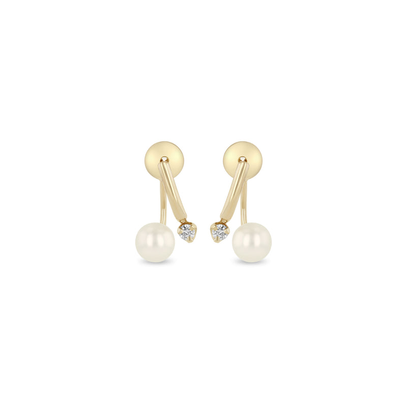 Zoë Chicco 14k Gold Prong Diamond Curved Bar Drop & Pearl Jacket Earrings