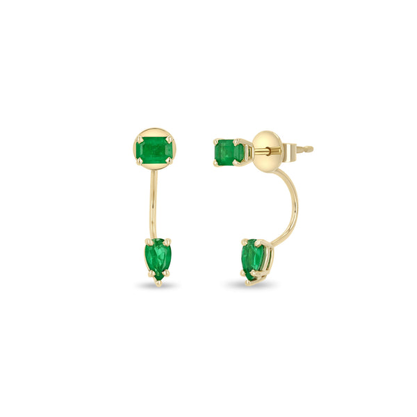 Zoë Chicco 14k Gold Emerald Cut Emerald Stud & Pear Emerald Jacket Earrings