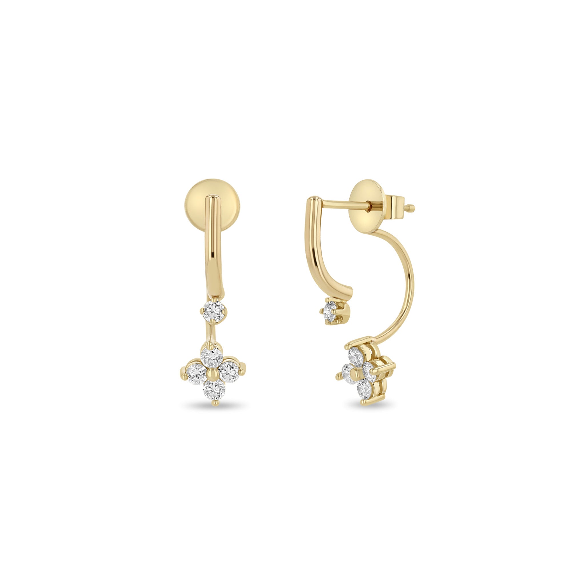 Zoë Chicco 14k Gold Prong Diamond Curved Bar Drop & Diamond Quad Jacket Earrings