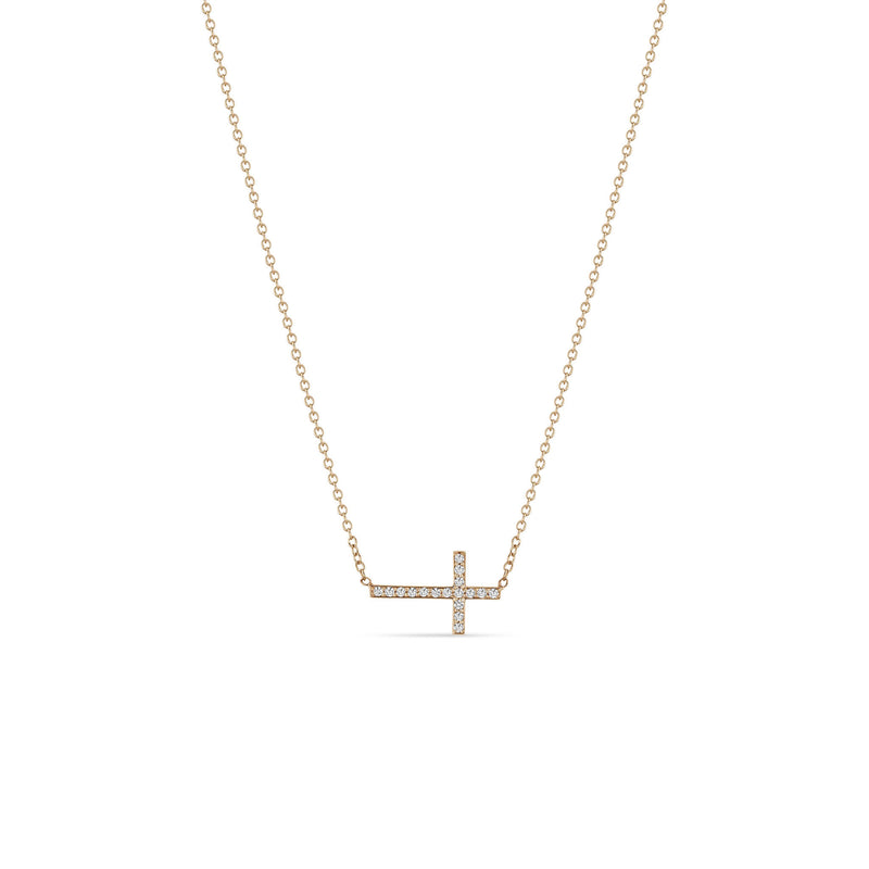 Zoë Chicco 14k Gold Small Horizontal Pavé Diamond Cross Necklace