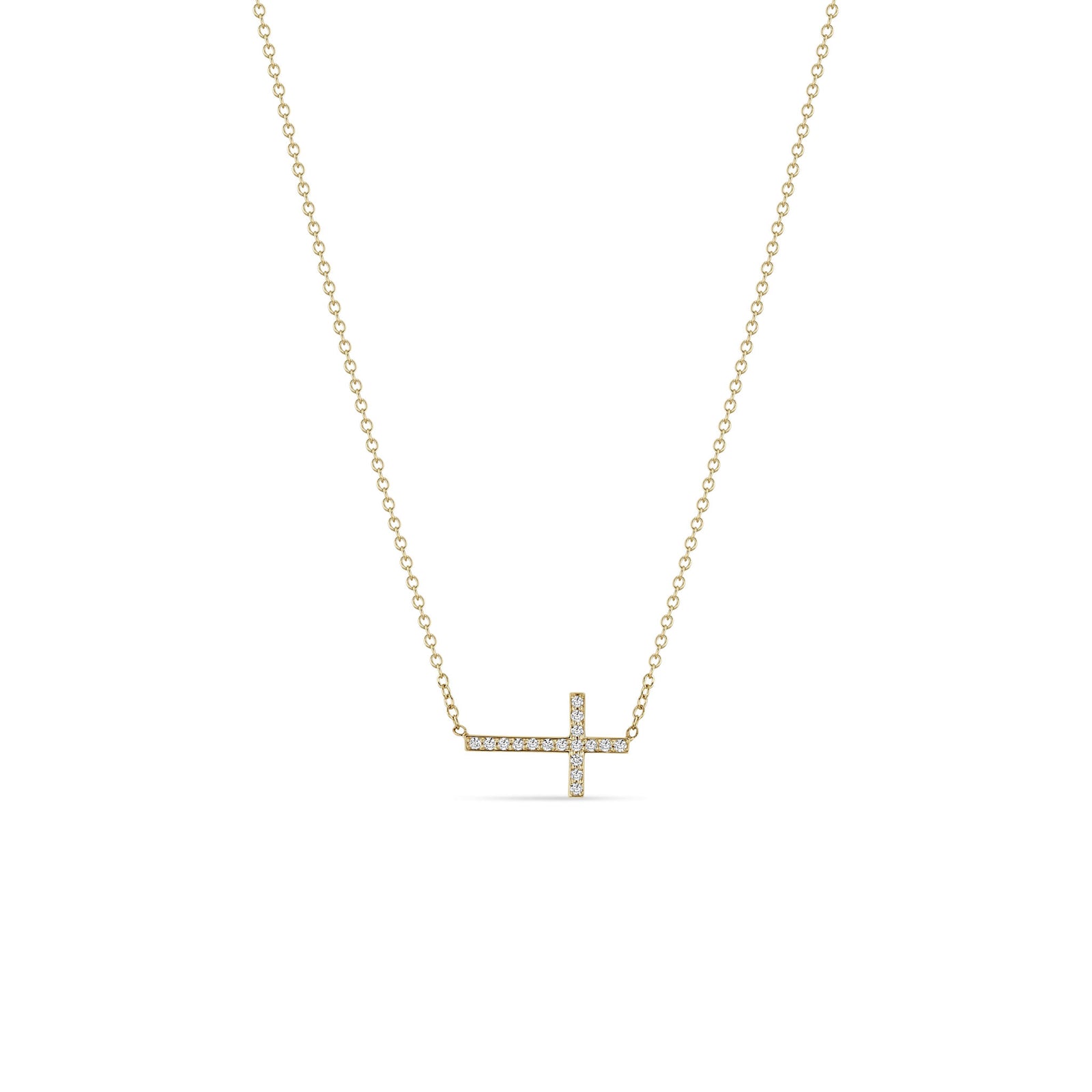 14K ネックレス Zoë Chicco 14k Gold Small Horizontal Pavé Diamond Cross Necklace