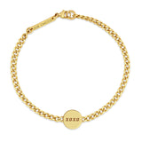 top down view of a Zoë Chicco 14k Gold love & xoxo Double-Sided Disc Curb Chain Bracelet on the xoxo side