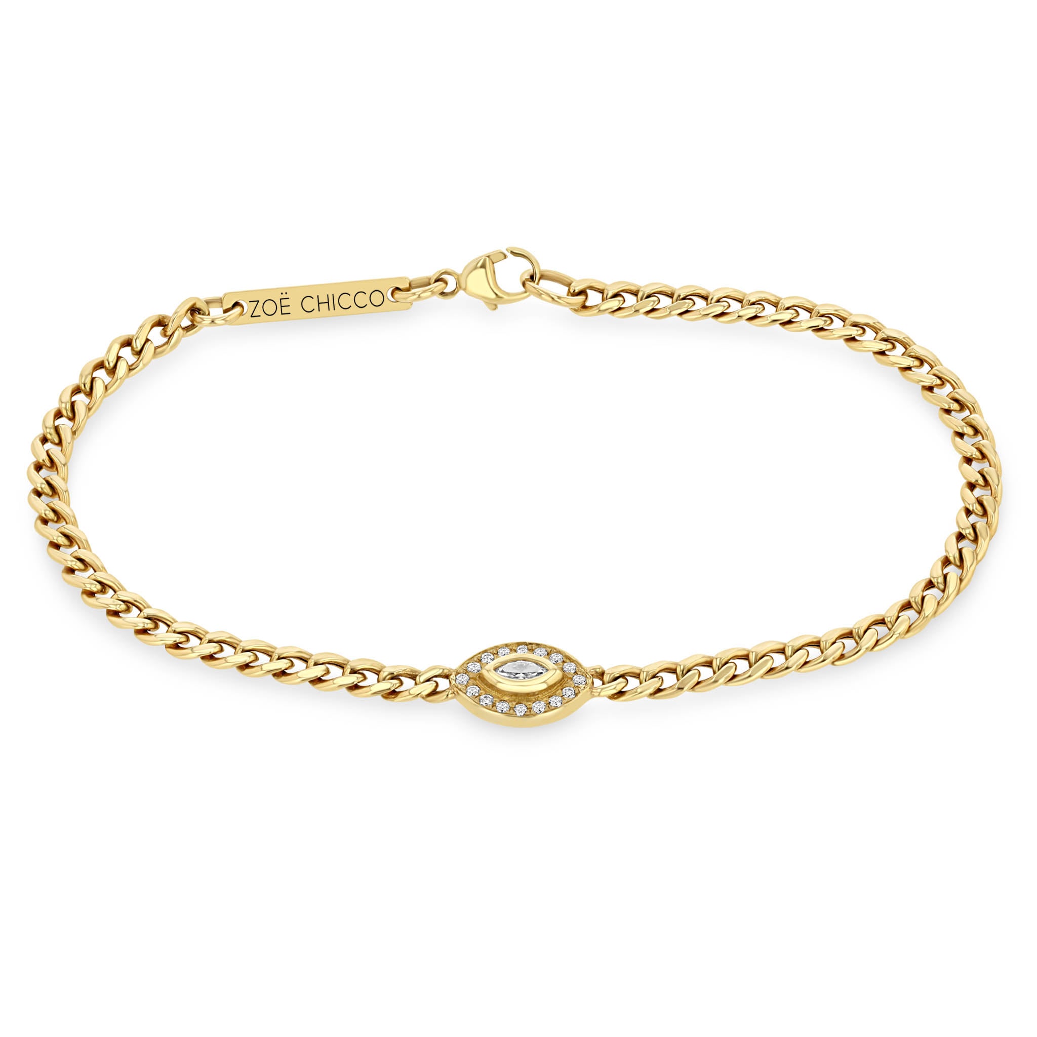 Zoë Chicco 14k Gold Small Curb Chain Marquise Diamond Halo Bracelet