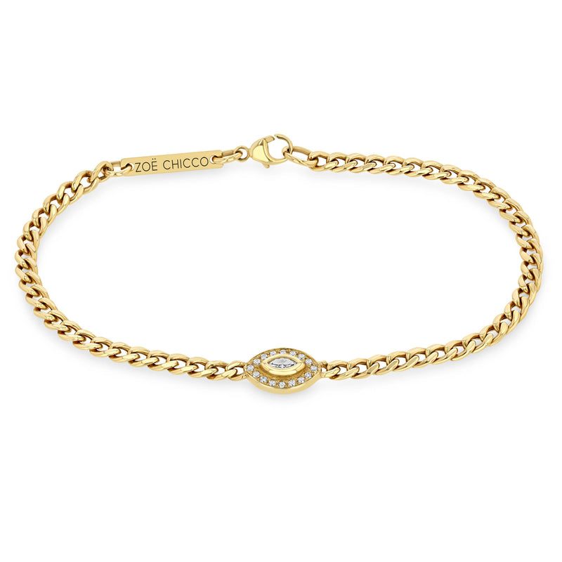 Zoë Chicco 14k Gold Small Curb Chain Marquise Diamond Halo Bracelet