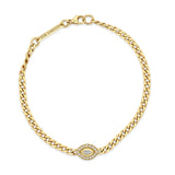 top down view of a Zoë Chicco 14k Gold Small Curb Chain Marquise Diamond Halo Bracelet
