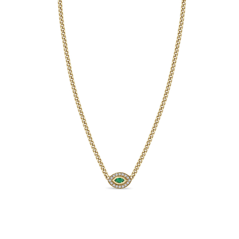 Zoë Chicco 14k Gold XS Curb Chain Marquise Emerald Halo Necklace