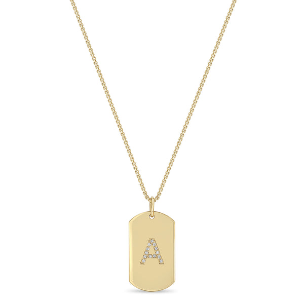 Zoë Chicco 14k Gold Pavé Diamond Initial Letter Medium Dog Tag