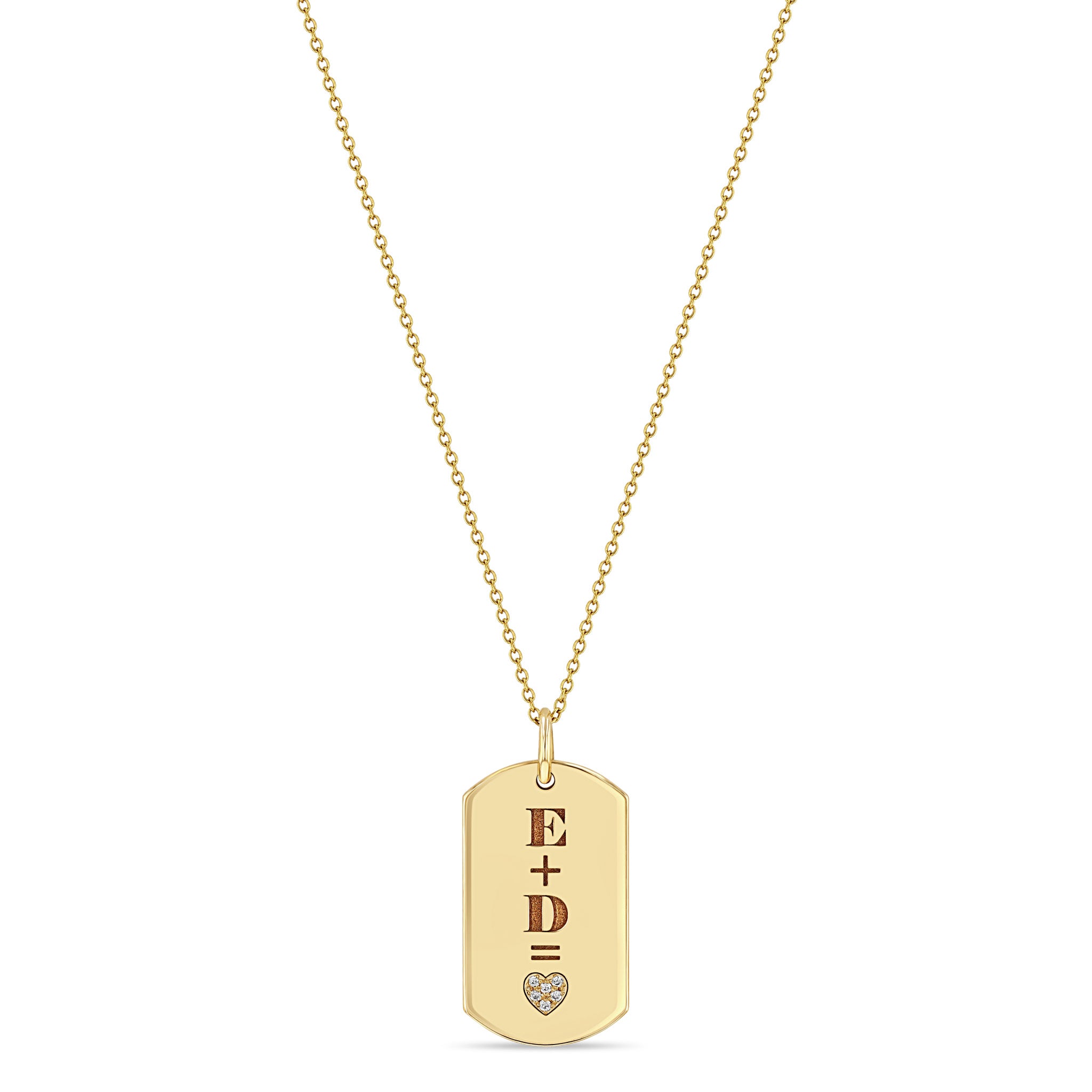 Zoë Chicco 14k Gold Pavé Diamond Heart Equation Medium Dog Tag Necklace