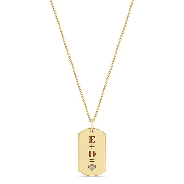 Zoë Chicco 14k Gold Pavé Diamond Heart Equation Medium Dog Tag Necklace
