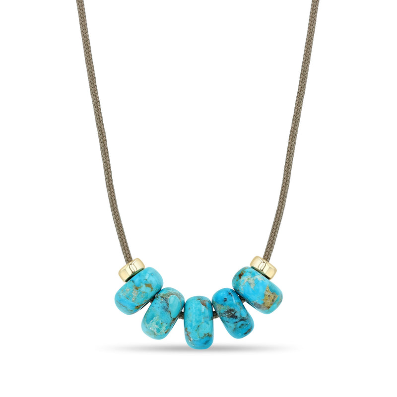 Zoe Chicco 14k gold Paracord Necklace with Turquoise & Rondelle Slider Beads on a white background