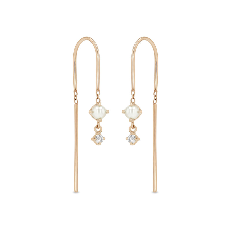 Zoë Chicco 14k Gold Dangling Pearl & Diamond U Wire Threader Earrings