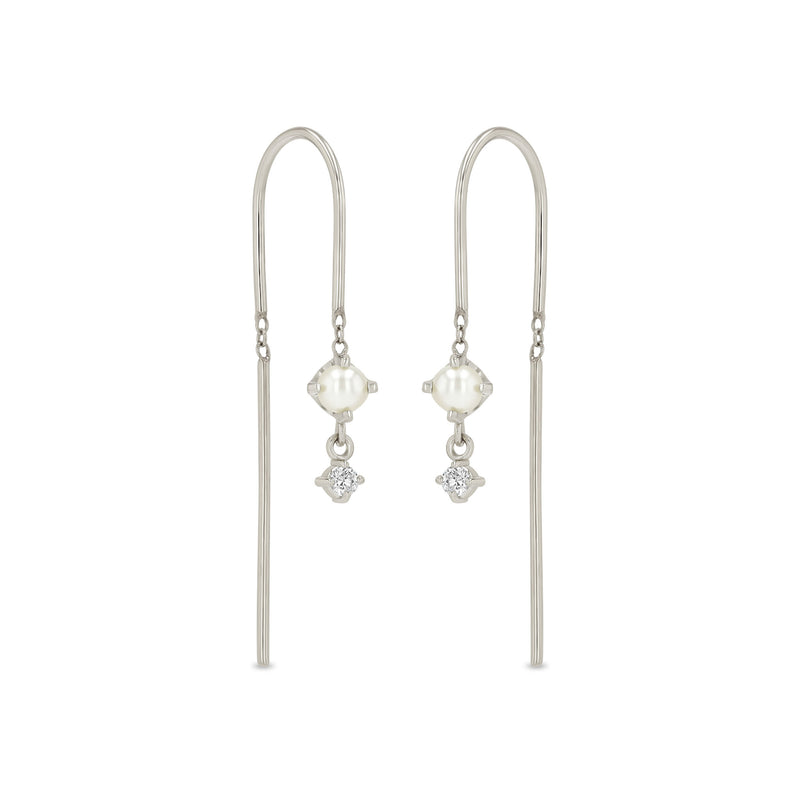 Zoë Chicco 14k Gold Dangling Pearl & Diamond U Wire Threader Earrings