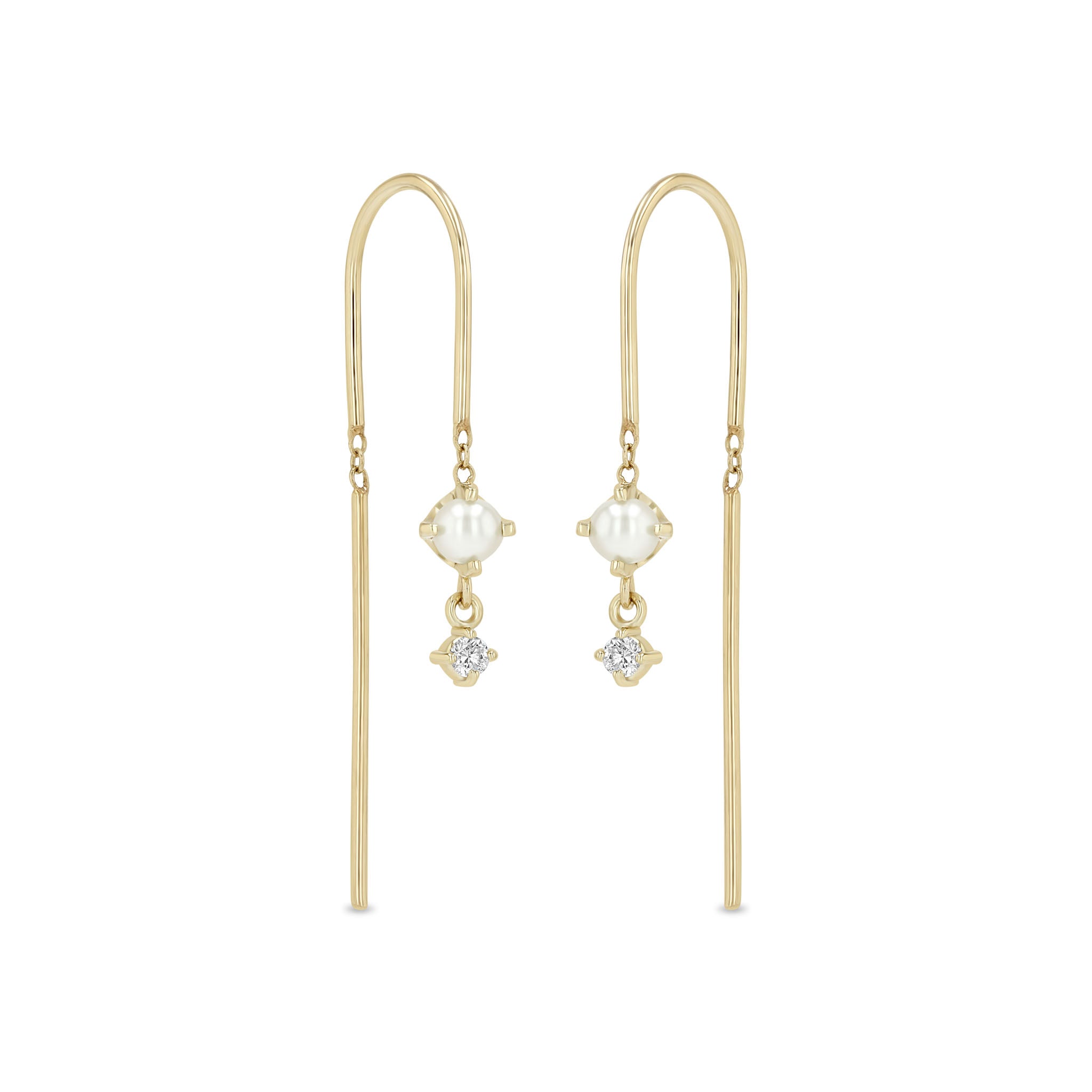 Zoë Chicco 14k Gold Dangling Pearl & Diamond U Wire Threader Earrings
