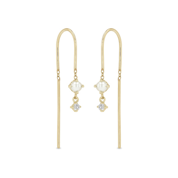 Zoë Chicco 14k Gold Dangling Pearl & Diamond U Wire Threader Earrings