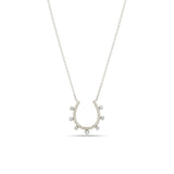 Zoe Chicco 14k white gold horseshoe pendant necklace with small prong diamonds on a white background