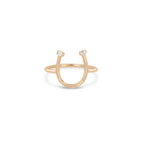 Zoe Chicco 14k rose gold horseshoe-shaped ring with small baguette diamonds on a white background