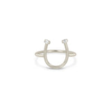Zoe Chicco 14k white gold horseshoe-shaped ring with small baguette diamonds on a white background