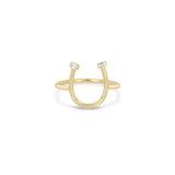 Zoe Chicco 14k gold horseshoe-shaped ring with small baguette diamonds on a white background