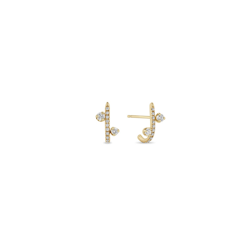 Zoë Chicco 14k Gold Mixed Prong Diamond Pavé Diamond J Hook Hoop Earrings