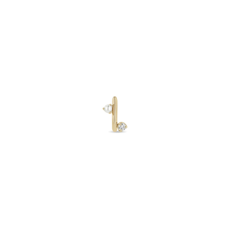 Single Zoë Chicco 14k Gold Mixed Prong Pearl & Diamond J Hook Hoop Earring for the Right Ear