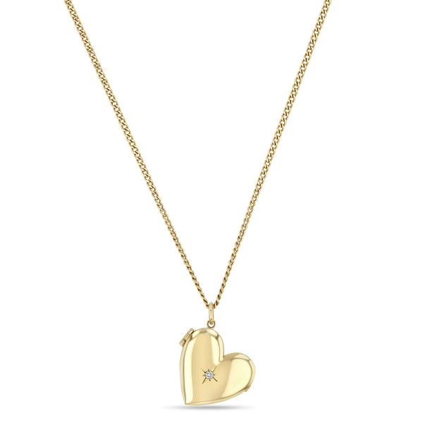 Zoë Chicco 14k Gold Star Set Diamond Heart Locket Necklace