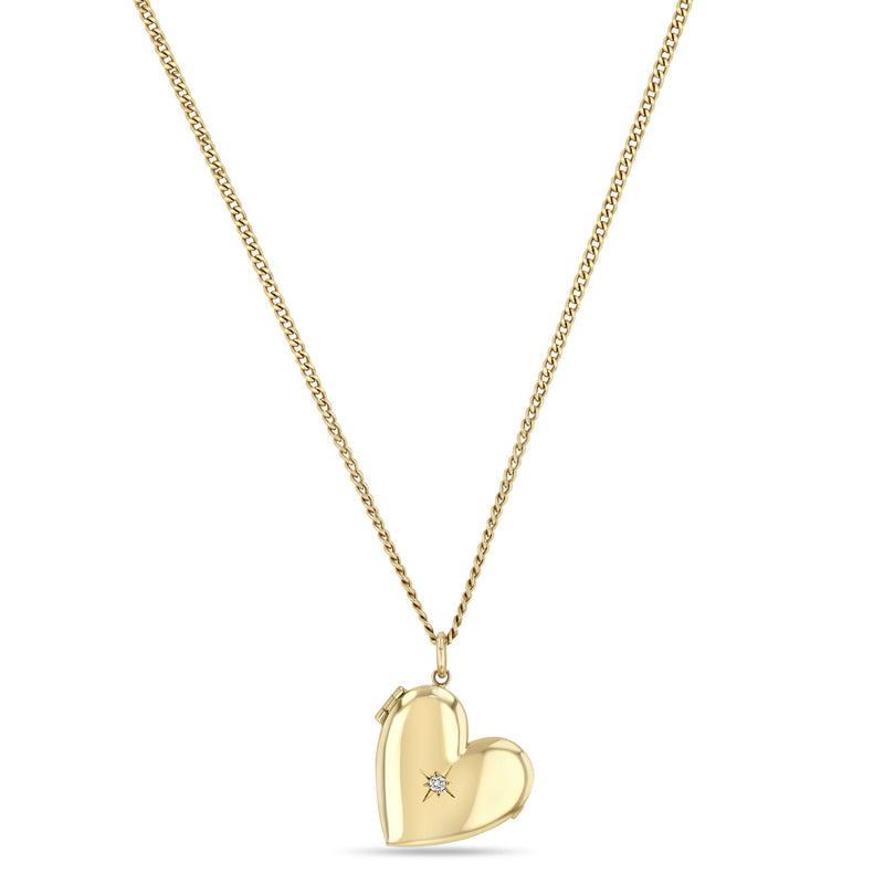 Zoë Chicco 14k Gold Star Set Diamond Heart Locket Necklace