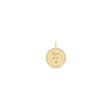 Zoë Chicco 14k Yellow Gold Small Mantra with Heart Border Disc Spring Ring Charm Pendant engraved with "Never give up"