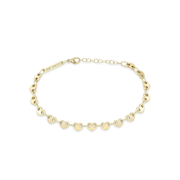 Zoe Chicco 14k gold heart shaped link chain bracelet on a white background