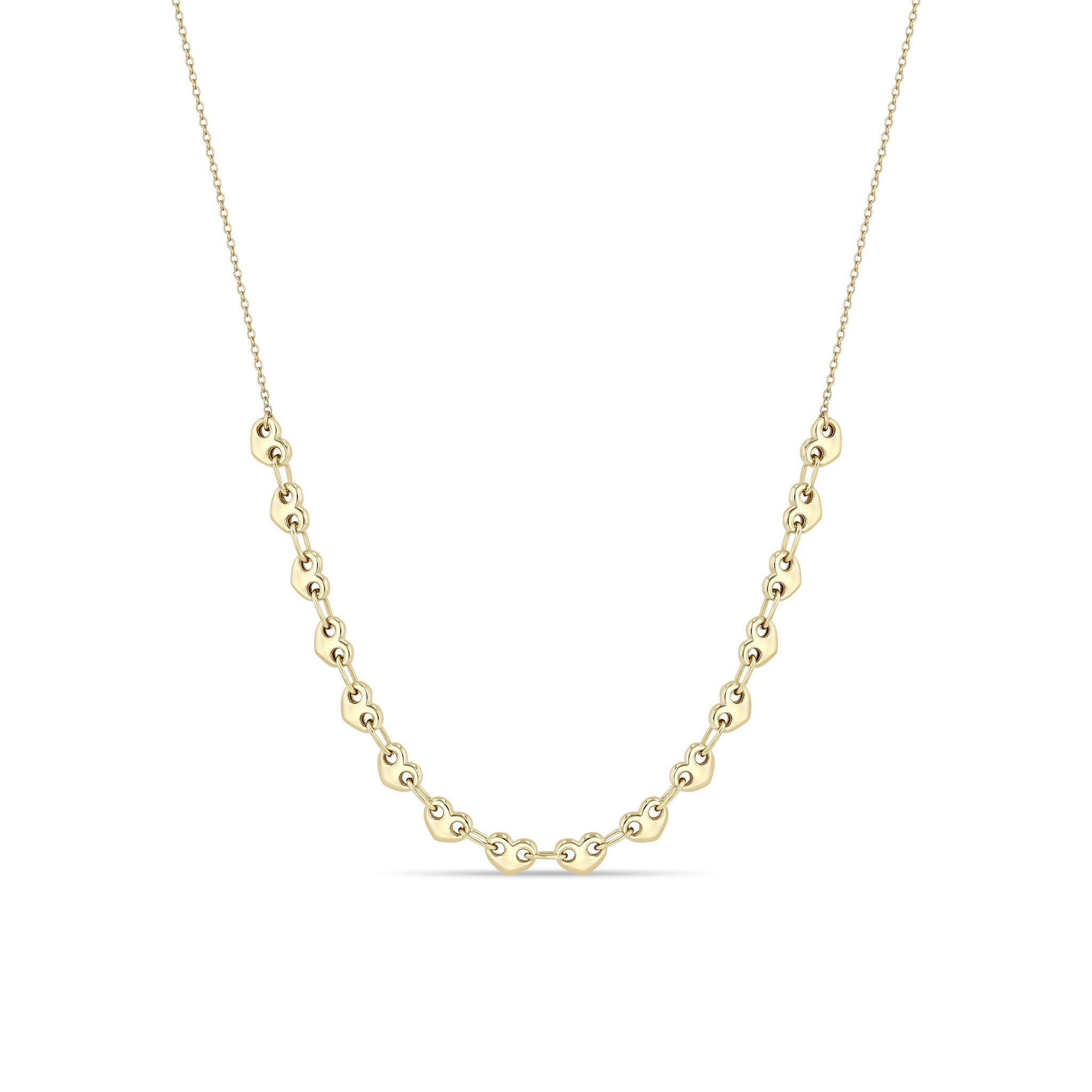 Zoe Chicco 14k gold puffed heart mariner link station necklace segment on a white background
