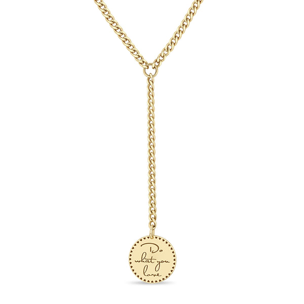 Zoë Chicco 14k Gold Small Mantra Lariat Small Curb Chain Necklace Engraved with "Do what you love"