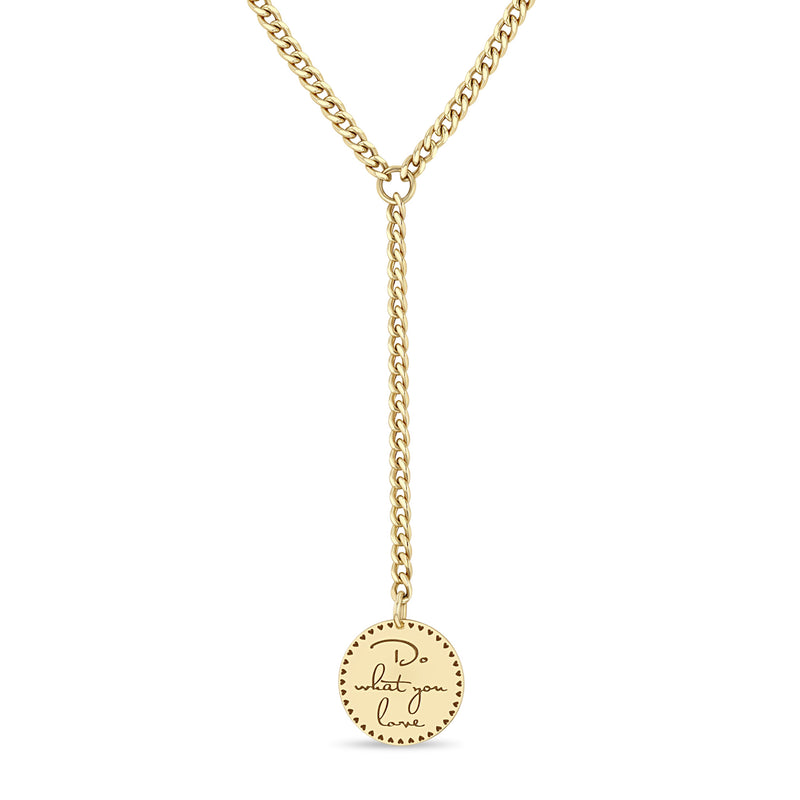 Zoë Chicco 14k Gold Small Mantra Lariat Small Curb Chain Necklace Engraved with "Do what you love"