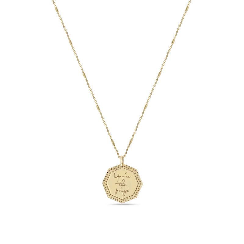 Zoë Chicco 14k Gold Small "You're the prize" Octagon Mantra Necklace