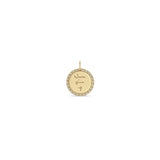 Zoë Chicco 14k Gold Small Mantra with Diamond Border Disc Charm Pendant engraved with "Never give up"
