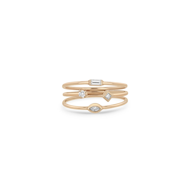 Zoë Chicco 14k Rose Gold 3 Thin Band Mixed Diamond Ring