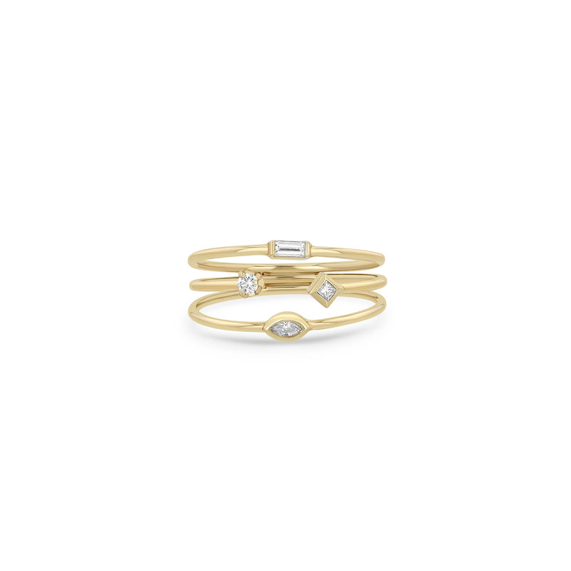 Zoë Chicco 14k Yellow Gold 3 Thin Band Mixed Diamond Ring