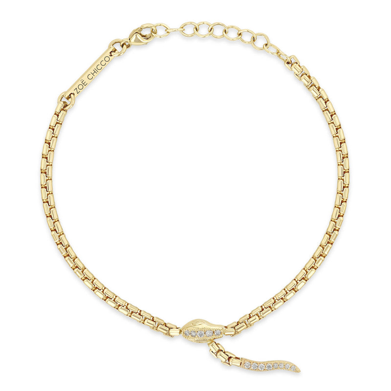 top down view of a Zoë Chicco 14k Gold Pavé Diamond Serpent Box Chain Bracelet