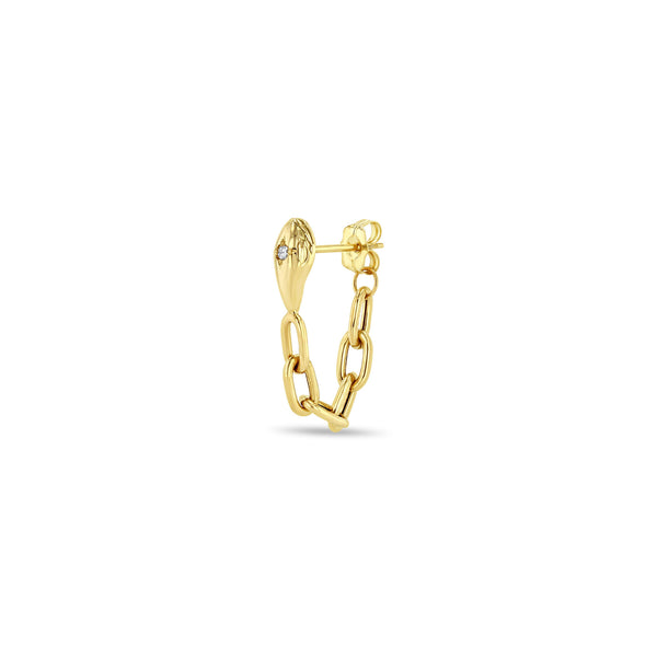 Zoë Chicco 14k Gold Snake Head with Star Set Diamonds Chain Huggie Earring
