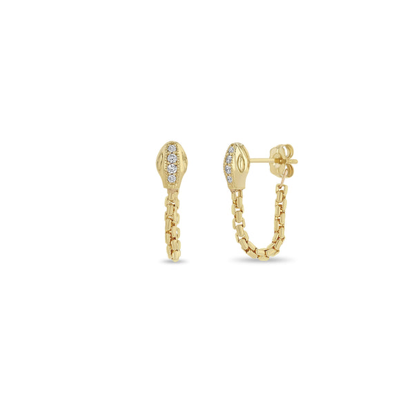 Zoë Chicco 14k Gold Pavé Diamond Snake Head Box Chain Huggie Earrings