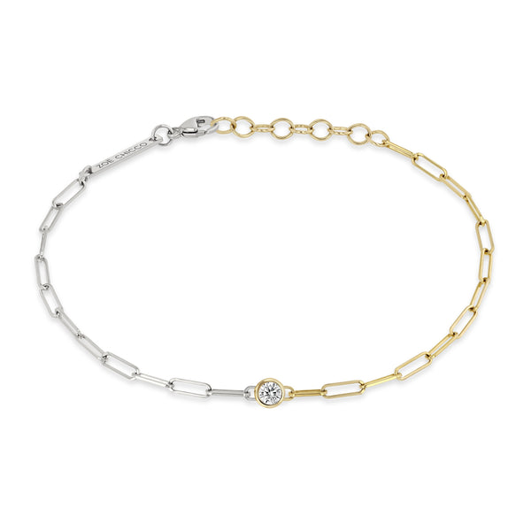 Zoë Chicco 14k Floating Diamond 2 Tone Gold Small Paperclip Chain Bracelet