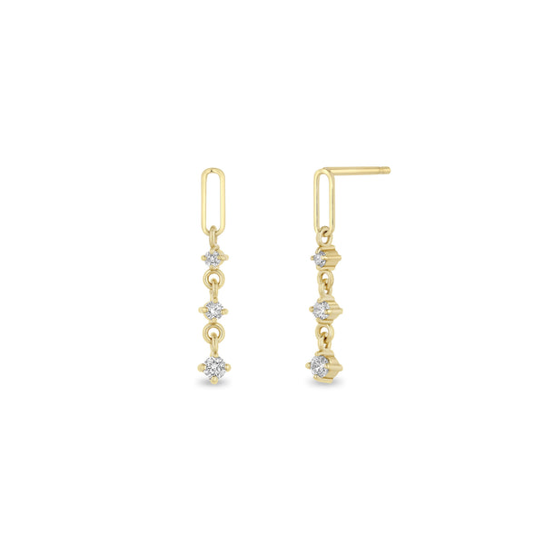 Zoë Chicco 14k Gold Paperclip Link & 3 Graduated Diamond Drop Earrings
