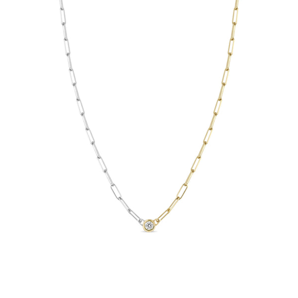 Zoë Chicco 14k Floating Diamond 2 Tone Gold Small Paperclip Chain Necklace