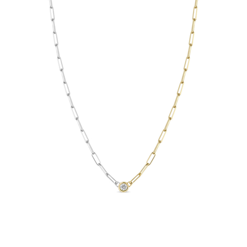 Zoë Chicco 14k Floating Diamond 2 Tone Gold Small Paperclip Chain Necklace