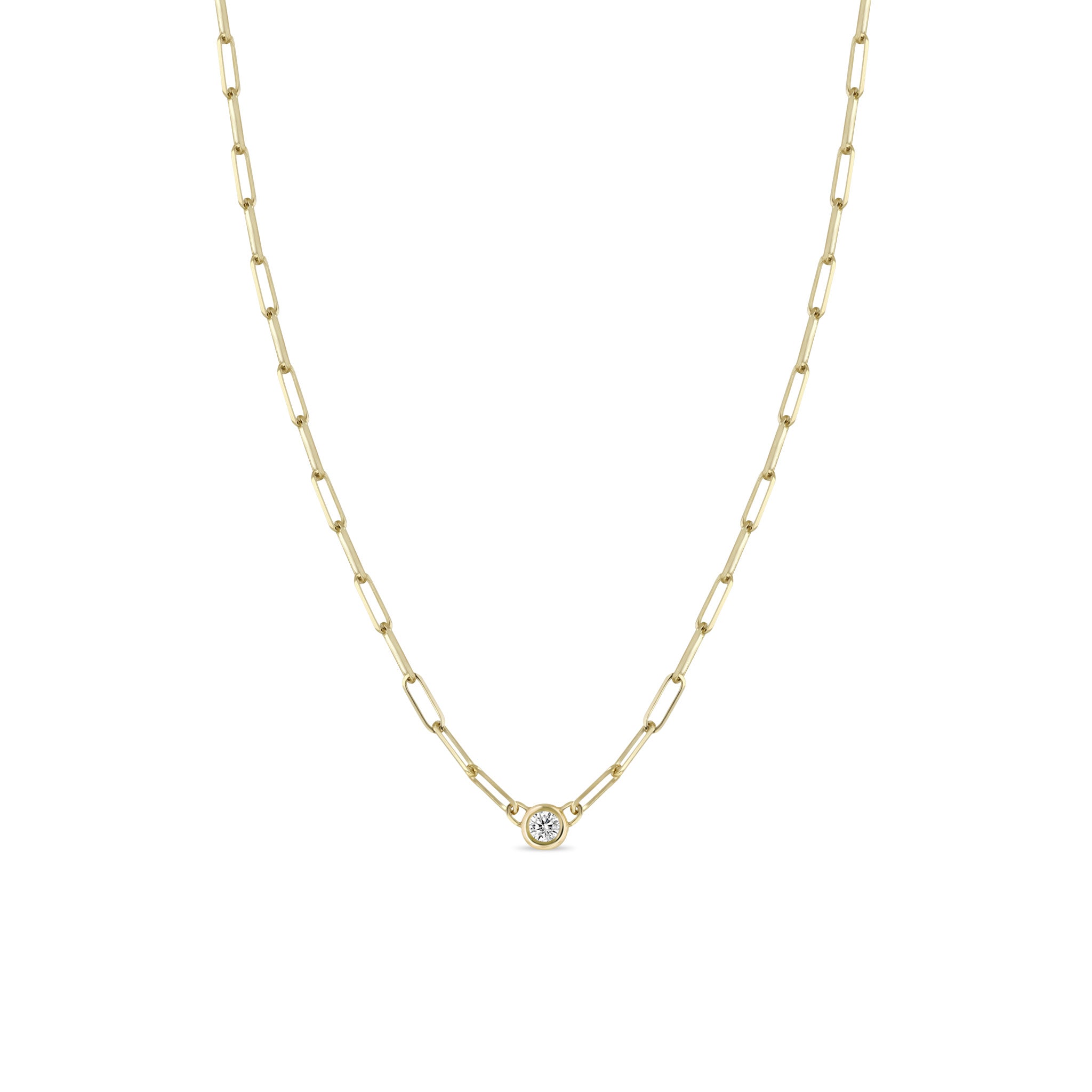 Zoë Chicco 14k Gold Floating Diamond Small Paperclip Chain Necklace