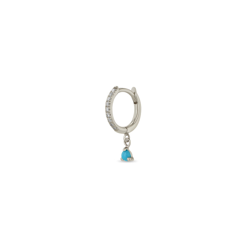 Single Zoë Chicco 14k Gold Dangling Turquoise Small Pavé Diamond Hinge Huggie Hoop Earring