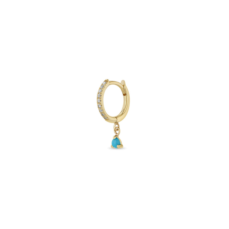 Single Zoë Chicco 14k Gold Dangling Turquoise Small Pavé Diamond Hinge Huggie Hoop Earring