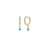 Zoë Chicco 14k Gold Dangling Turquoise Small Pavé Diamond Hinge Huggie Hoop Earrings