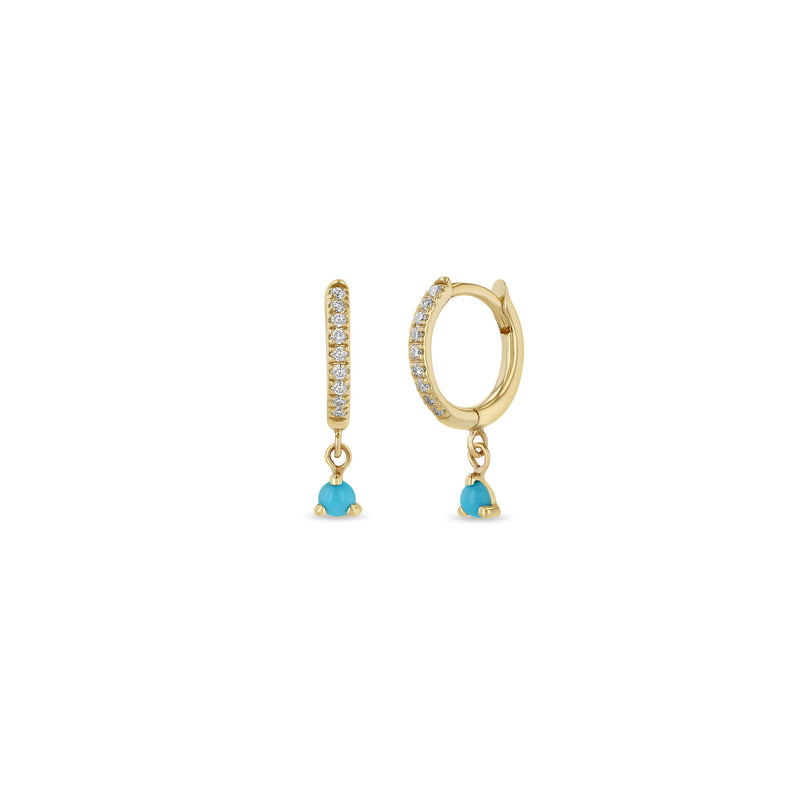 Zoë Chicco 14k Gold Dangling Turquoise Small Pavé Diamond Hinge Huggie Hoop Earrings