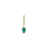 Zoe Chicco 14k gold earring with diamonds and a green gemstone on a white background