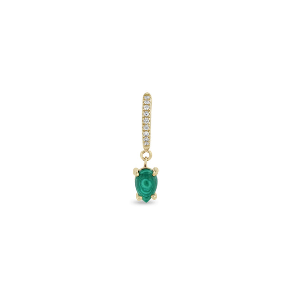 Zoe Chicco 14k gold earring with diamonds and a green gemstone on a white background