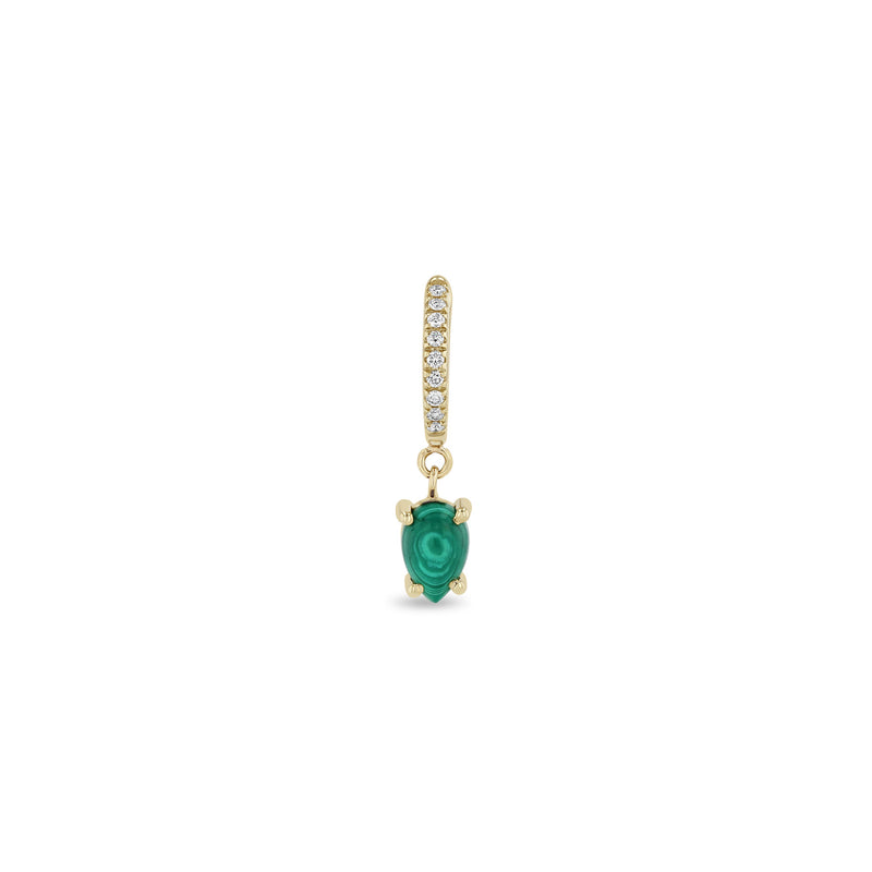 Zoe Chicco 14k gold earring with diamonds and a green gemstone on a white background